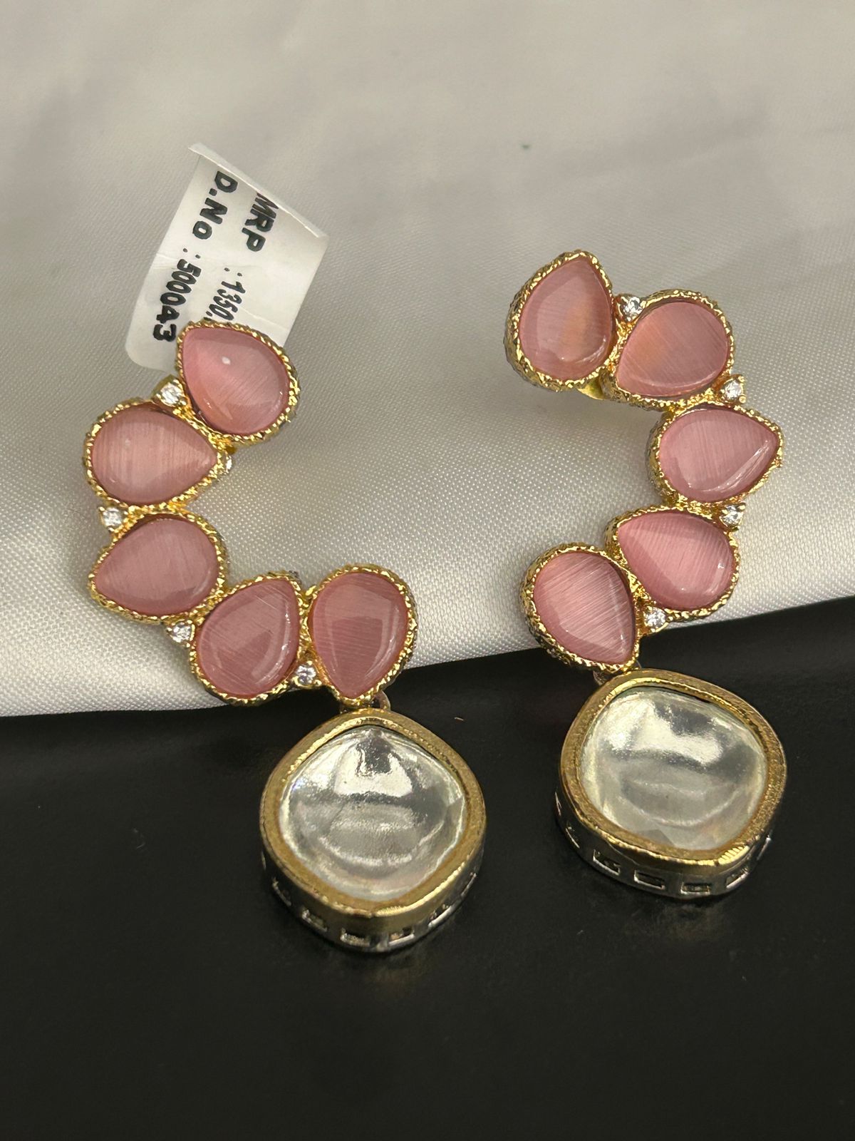 Pink Stone Drop Earrings with Kundan Finish